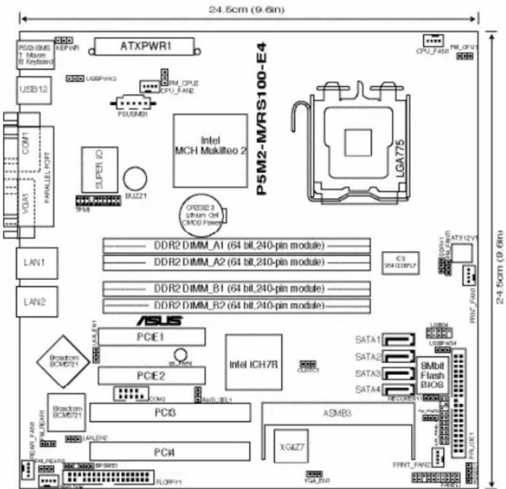 24.5cm (9.6in) ATXPWR1 PSO/BMS T Mouse B Keyboard USB12 COM1 VGA1 PARALLEL PORT SLPER I/O TPM BUZZ1 Intel MCH Mukilteo 2 P5M2-M/RS100-E4 CPU_FAN PM_CPU CPU_FAN LGA775 DDR2 DIMM_A1 (64 bit,240-pin module) DDR2 DIMM_A2 (64 bit,240-pin module) DDR2 DIMM_B1 (64 bit,240-pin module) DDR2 DIMM_B2 (64 bit,240-pin module) CD833 LPG ATX12V CD833 LPG ATX12V CD833 LPG ATX12V CD833 LPG ATX12V CD833 LPG ATX12V CD833 LPG ATX12V CD833 LPG ATX12V CD833 LPG ATX12V CDG ATX12V CDG ATX12V CDG ATX12V CDG ATX12V CDG ATX12V CDG ATX12V CDG ATX12V CDG ATX12V CDG ATX12V CDG ATX12V CDG ATX12V CDG