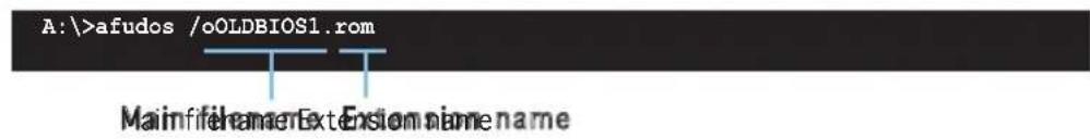 A:\>afudos /oOLDBIOS1.rom MainfileNameExtension name name