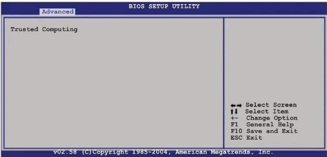 BIOS SETUP UTILITY Advanced Trusted Computing ↔ Select Screen ↑↓ Select Item +- Change Option F1 General Help F10 Save and Exit ESC Exit v02.58 (C)Copyright 1985-2004, American Megatrends, Inc.