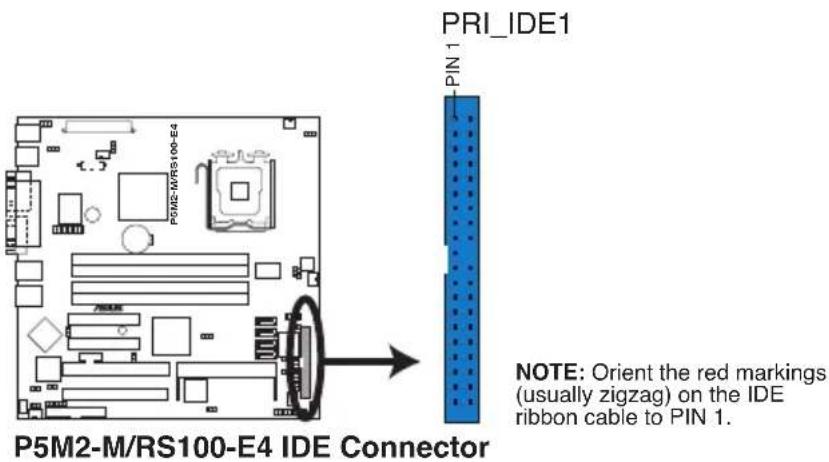 P5M2-M/RS100-E4 IDE Connector PRI_IDE1 PIN 1 NOTE: Orient the red markings (usually zigzag) on the IDE ribbon cable to PIN 1.