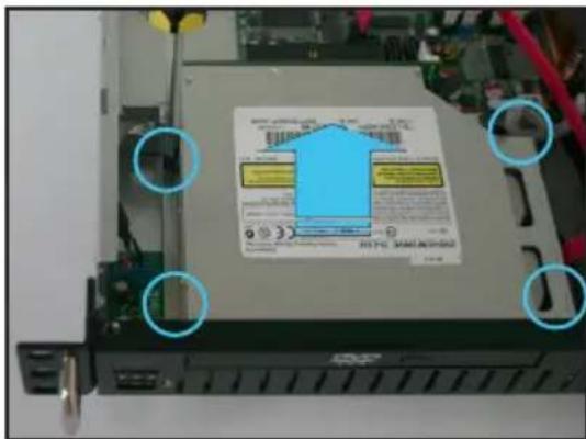 Device rear panel with printed label showing 'RISC 30000000' and highlighted zones, surrounded by circuit board and connectors.