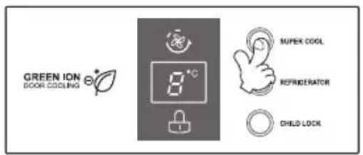 GREEN ION DOOR COOLING 8°C SUPER COOL REFRINDERATOR CHILD LOCK