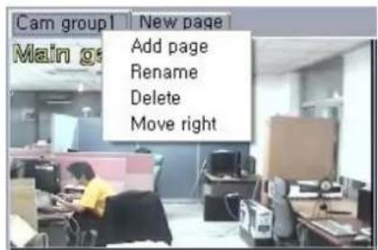 Cam group1 New page Main go Add page Rename Delete Move right