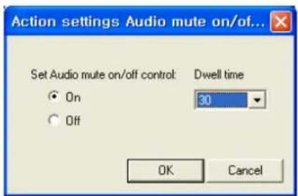 Action settings Audio mute on/of... Set Audio mute on/off control: Dwell time On 30 Off OK Cancel