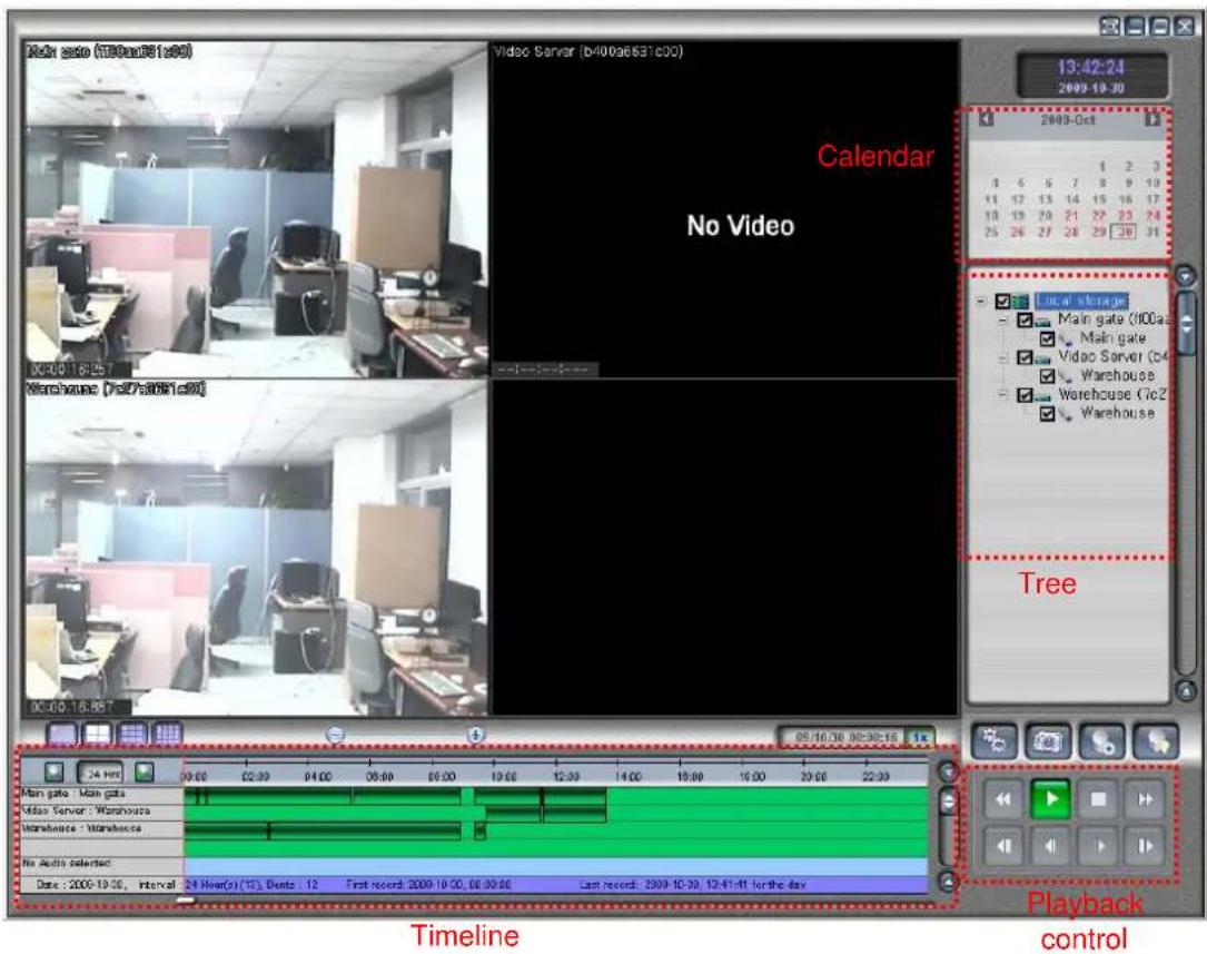 Main gate Main gate Video Server : Warehouse Maintenance : Warehouse No Active selected: Date : 2008-10-30, Interval: 24 Hour(s) (15), Dents: 12 First record: 2009-10-30, 00:00:00 Last record: 2009-10-30, 12:41:47 for the day Calendar No Video 2009-Oct 13:42:24 2009-10-30 Local storage Main gate (100a) Main gate Video Server (b4) Warehouse Warehouse (7c2) Warehouse Tree Playback control Timeline