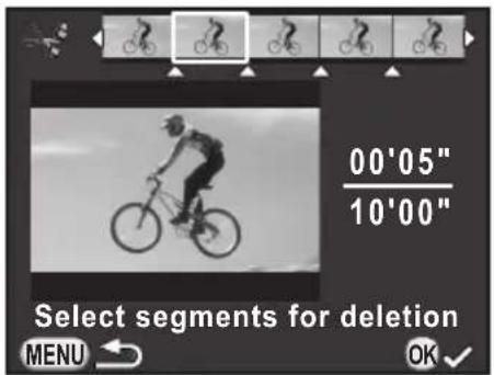 00'05" 10'00" Select segments for deletion MENU ← OK ✓
