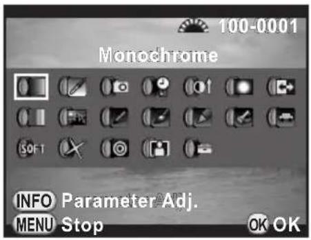 100-0001 Monochrome INFO Parameter Adj. MENU Stop OK OK
