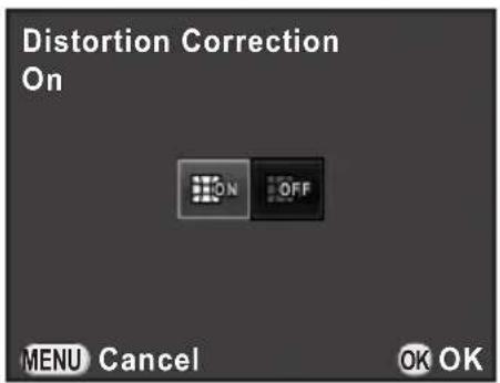 Distortion Correction On ON OFF MENU Cancel OK OK