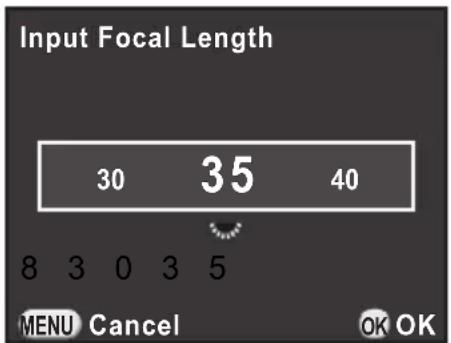 Input Focal Length 30 35 40 8 3 0 3 5 MENU Cancel OK OK