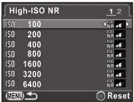High-ISO NR 1 2 ISO 100 ISO ISO 200 ISO ISO 400 ISO ISO 800 ISO ISO 1600 ISO ISO 3200 ISO ISO 6400 ISO MENU Reset