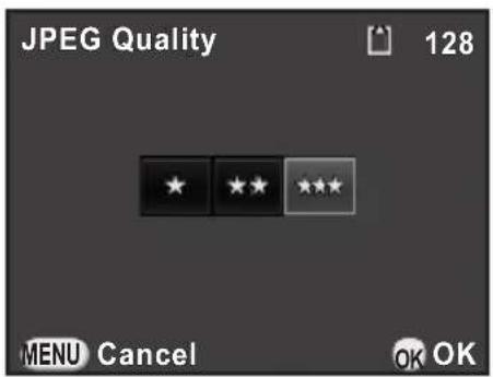 JPEG Quality 128 ★ ★ ★ ★ ★ MENU Cancel OK OK