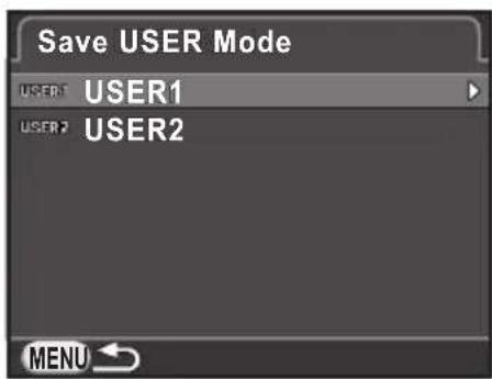 Save USER Mode USER1 USER1 USER2 USER2 MENU