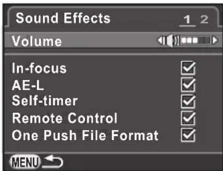 Sound Effects Volume In-focus AE-L Self-timer Remote Control One Push File Format MENU