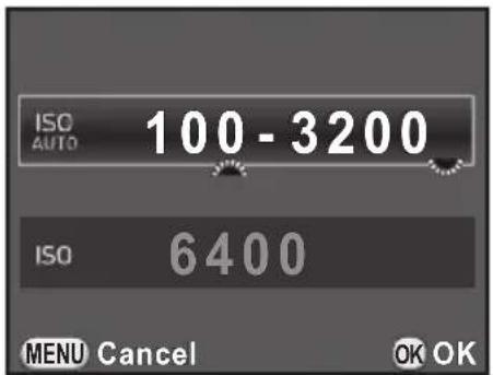 ISO AUTO 100 - 3200 ISO 6400 MENU Cancel OK OK