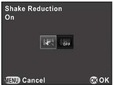 Shake Reduction On ON OFF MENU Cancel OK OK