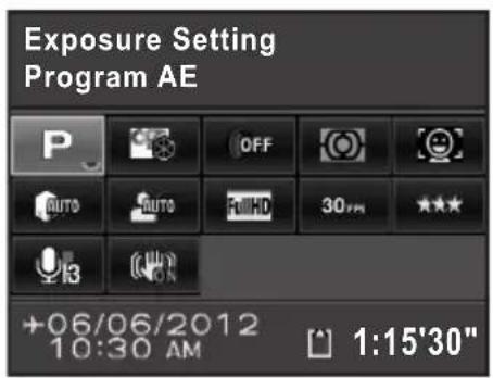 Exposure Setting Program AE P OFF 30 PPM ★★★ AUTO AUTO AUTO +06/06/2012 10:30 AM 1:15'30"