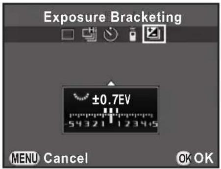 Exposure Bracketing ±0.7EV 54321 1234+5 MENU Cancel OK OK