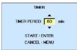 TIMER TIMER PERIOD 60 min START : ENTER CANCEL : MENU