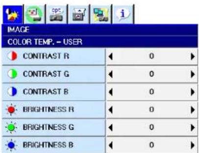 IMAGE COLOR TEMP. - USER CONTRAST R CONTRAST G CONTRAST B BRIGHTNESS R BRIGHTNESS G BRIGHTNESS B
