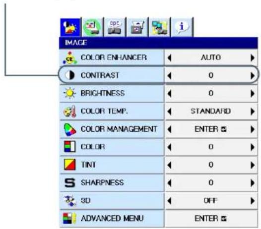 IMAGE COLOR ENHANCER AUTO CONTRAST 0 BRIGHTNESS 0 COLOR TEMP. STANDARD COLOR MANAGEMENT ENTER COLOR 0 TINT 0 SHARPNESS 0 3D OFF ADVANCED MENU ENTER