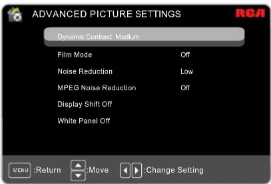 RCA 50PA30RQ - Advanced Picture Settings (not available in PC mode) - 1