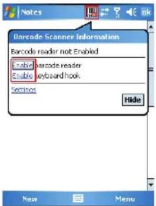 Barcode Scanner Information Barcode reader not Enabled Enable barcode reader Enable keyboard hook Settings Hide New Menu