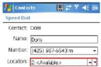 Contacts Speed Dial Contact: Doris Name: Doris Number: [425] 987-6543 m Location: 2:
