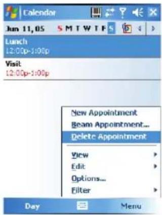 Calendar Jun 11,05 SMTWTEs Lunch 12:00p-1:00p Visit 12:00p-1:00p New Appointment Beam Appointment... Delete Appointment View Edit Options... Filter Day Menu