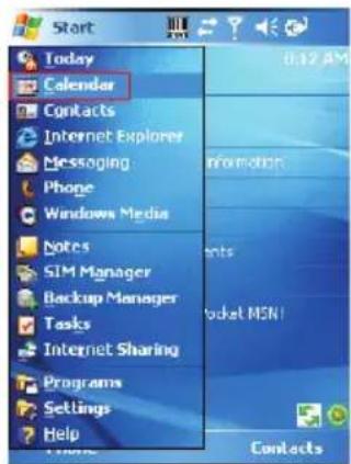 Start Today Calendar Contacts Internet Explorer Messaging Phone Windows Media Notes SIM Manager Backup Manager Tasks Internet Sharing Programs Settings Help 0:12 AM Information Items Socket MEN! Contacts