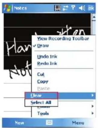 Notes View Recording Toolbar Draw Undo Ink Redo Ink Cut Copy Paste Clear Select All Tools New Menu