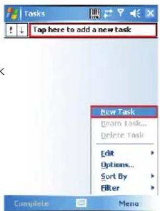 Tasks Tap here to add a new task New Task Beam Task... Delete Task Edit Options... Sort By Filter Complete Menu