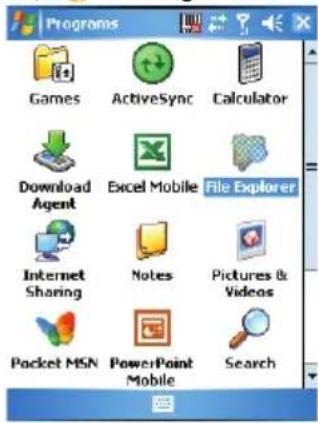 Programs Games ActiveSync Calculator Download Agent Excel Mobile File Explorer Internet Sharing Notes Pictures & Videos Pocket MSN PowerPoint Mobile Search
