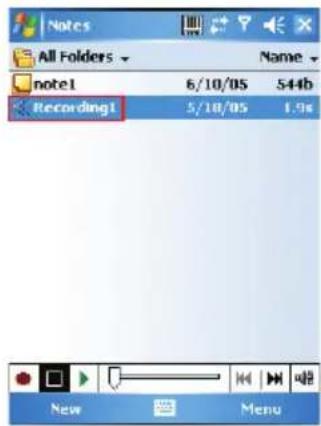 Notes All Folders note1 Recording1 6/10/05 544b 5/10/05 1.96 New Menu