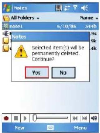 Selected item(s) will be permanently deleted. Continue? Yes No