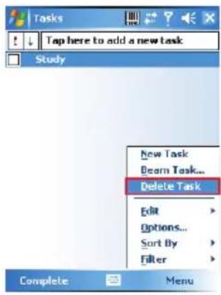 Tasks Tap here to add a new task Study New Task Beam Task... Delete Task Edit Options... Sort By Filter Complete Menu