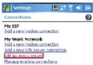 Settings Connections My ISP Add a new modem connection My Work Network Add a new modem connection Add a new VPN server connection Edit my proxy server Manage existing connections