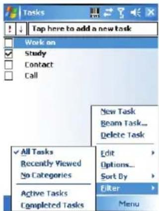 Tasks Tap here to add a new task Work on Study Contact Call New Task Beam Task... Delete Task All Tasks Recently Viewed No Categories Edit > Options... Sort By > Filter > Menu