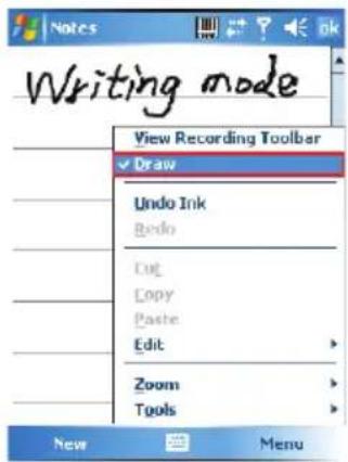 Writing mode View Recording Toolbar ✓ Draw Undo Ink Belo Cut Copy Paste Edit Zoom Tools New Menu