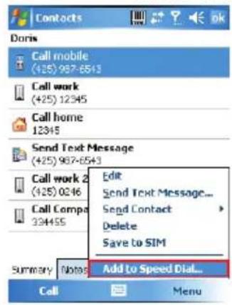 Contacts Doris Call mobile (425) 967-6513 Call work (425) 12345 Call home 12345 Send Text Message (425) 967-6543 Call work 2 (425) 0246 Call Compa 334455 Edit Send Text Message... Send Contact Delete Save to SIM Summary Notes Add to Speed Dial... Call Menu