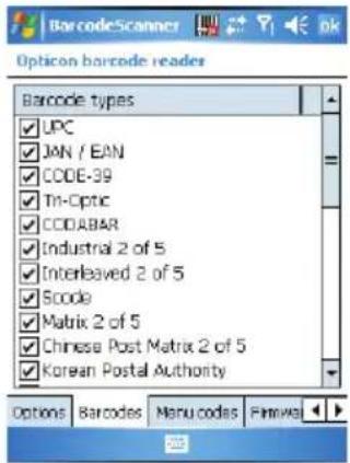 Barcode Scanner Option barcode reader Barcode types UPC JAN / EAN CODE-39 Th-Optic CODABAR Industrial 2 of 5 Interleaved 2 of 5 Scode Matrix 2 of 5 Chinese Post Matrix 2 of 5 Korean Postal Authority Options Barcodes Menu codes Pinnow