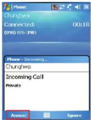 Phone Chunghwa Connected: 00:18 (090) 826-3901 Phone - Incoming... Chunghwa Incoming Call Private Answer Ignore