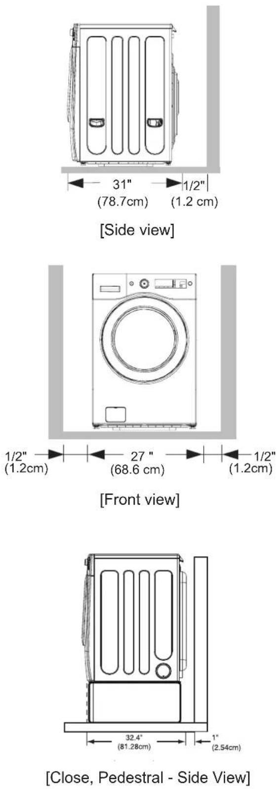 ASKO WL6532XXLPP - Minimum installation spacing for recessed area installation. - 1