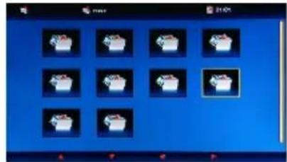 Screenshot of a mobile app interface displaying a grid of 12 white icons on a blue background, likely representing a mobile app or system.