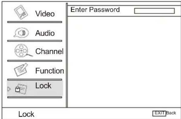 Video Audio Channel Function Lock Enter Password Lock EXIT Back