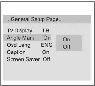 ..General Setup Page.. Tv Display LB Angle Mark On Osd Lang ENG On Caption On Off Screen Saver Off