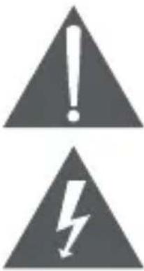 Two warning symbols: one with exclamation mark and triangle, the other with lightning bolt symbol