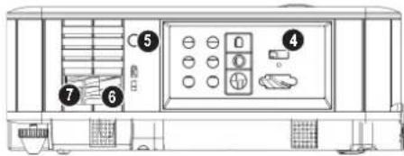 Technical diagram of a device control panel with numbered components and labeled buttons