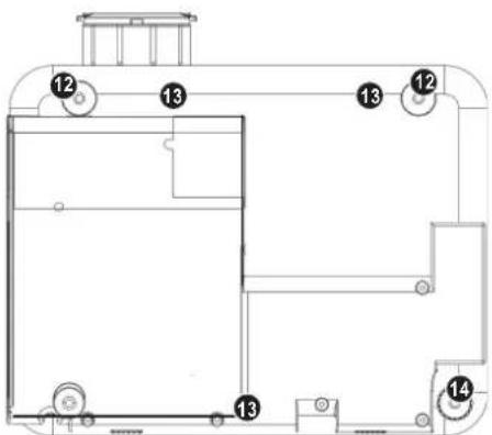 Technical diagram of a mechanical or electrical component with numbered parts labeled 12, 13, and 14.