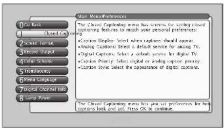 RCA HD50LPW42 - Preferences Menu - 1