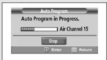 Auto Program Auto Program in Progress. Air Channel 15 Stop Enter Return